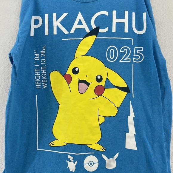 Pokémon Pikachu 025 Stats T-shirt 2016 Blue S Youth SS Cotton Blend - Picture 2 of 6